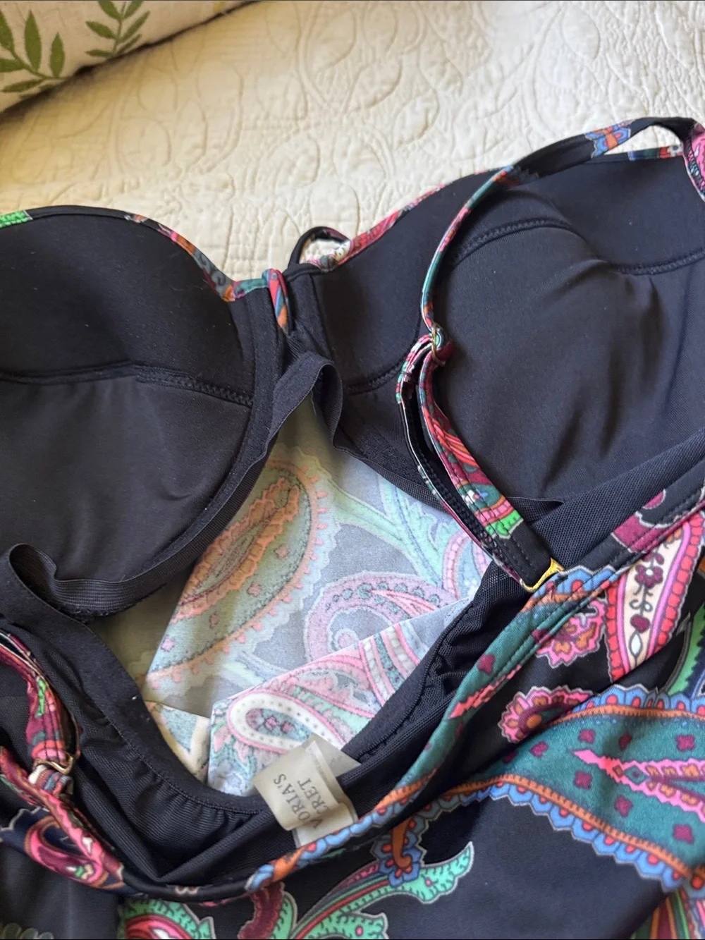 Victoria's Secret Black Swim Skirt Set with Pink & Green Paisley